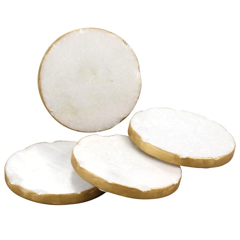 Thirstystone مجموعة 4 قطع من الحوامل الدائرية الطبيعية من الرخام الأبيض مع حواف ذهبية بقطر 4 إنش أنيقة وفاخرة وآمنة للأكواب الزجاجية - Image 5